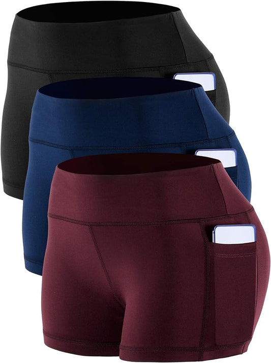 3 Pack Womens High Waist Shorts Elastic Stretch Supportive (Size XL - 3XL)