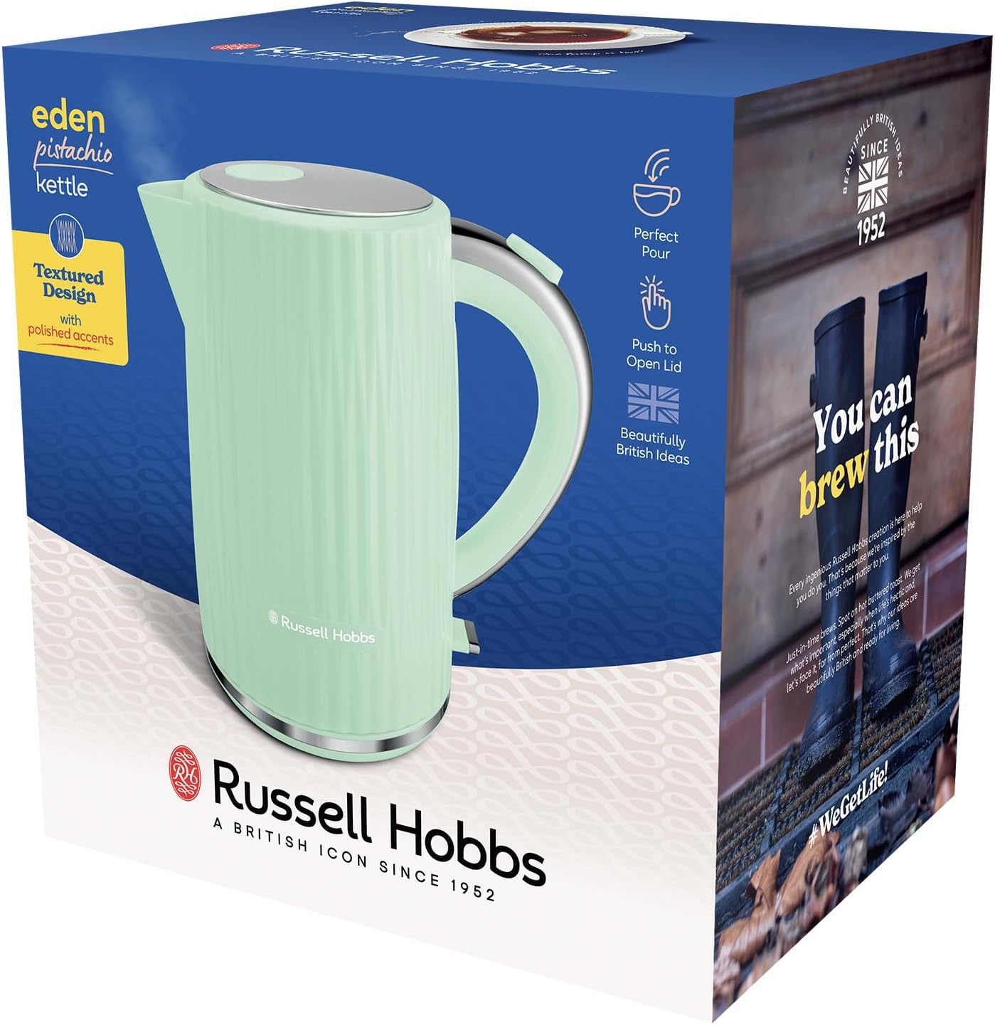 Russell Hobbs Eden Kettle Stylish Textured Design 27364 (Pistachio Green)