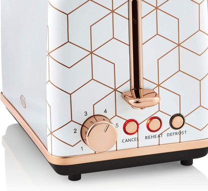 Swan Tribeca 2 Slice Toaster Retro Design ST42010WHTN (White/Rose Gold)