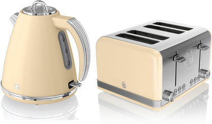 The Swan Retro Cream Jug Kettle and 4 Slice Toaster Kitchen Set