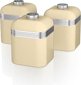 Swan Retro Cream 8pc Kitchen Set Kettle 4 Slice Toaster Bread Bin Canisters