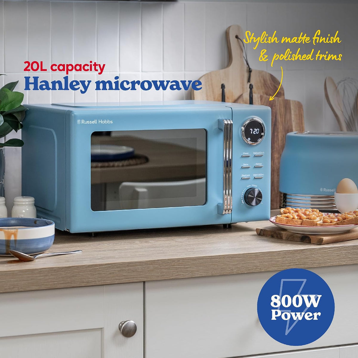 Russell Hobbs Hanley 20L 800W Digital Microwave RHMD838RB (Retro Blue)