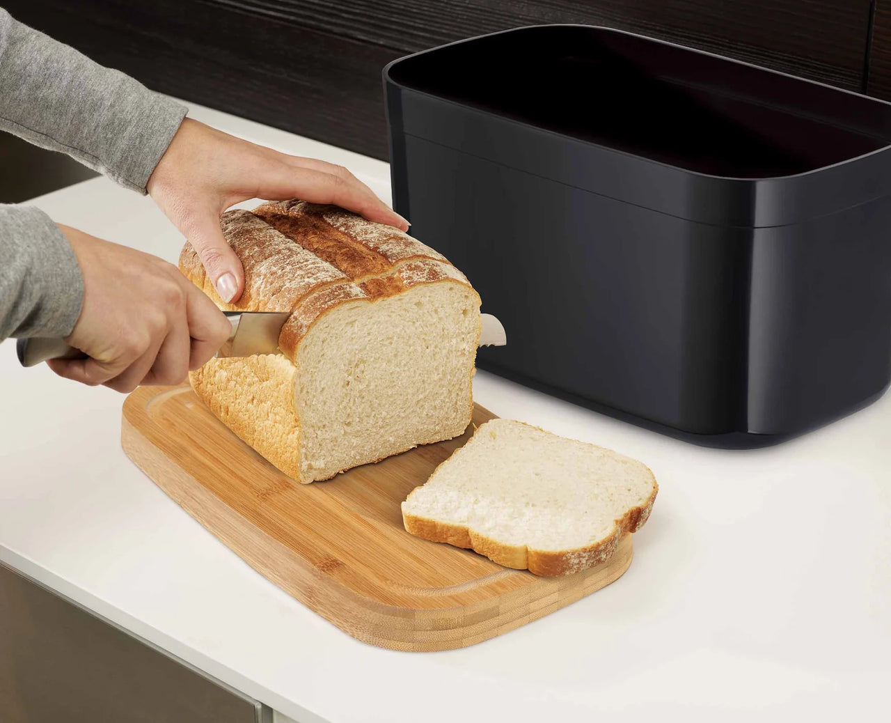 Joseph Joseph Black Bread Bin with Bamboo Chopping Board Lid 81103 - Vibe Home