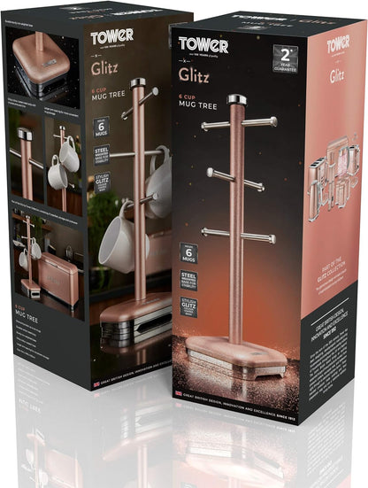 Tower Glitz Kitchen Roll Holder & Mug Tree Set T826016R (Pink)