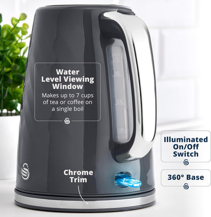 Swan Windsor Kettle, 2 Slice Toaster & Microwave Kitchen Set (Grey)