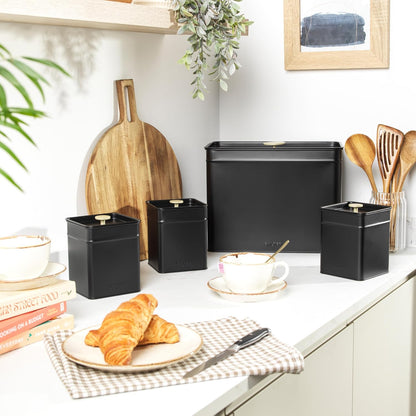 Salter Alchemy Kettle, 4 Slice Toaster, Bread Bin & Canisters Kitchen Set (Black/Gold)