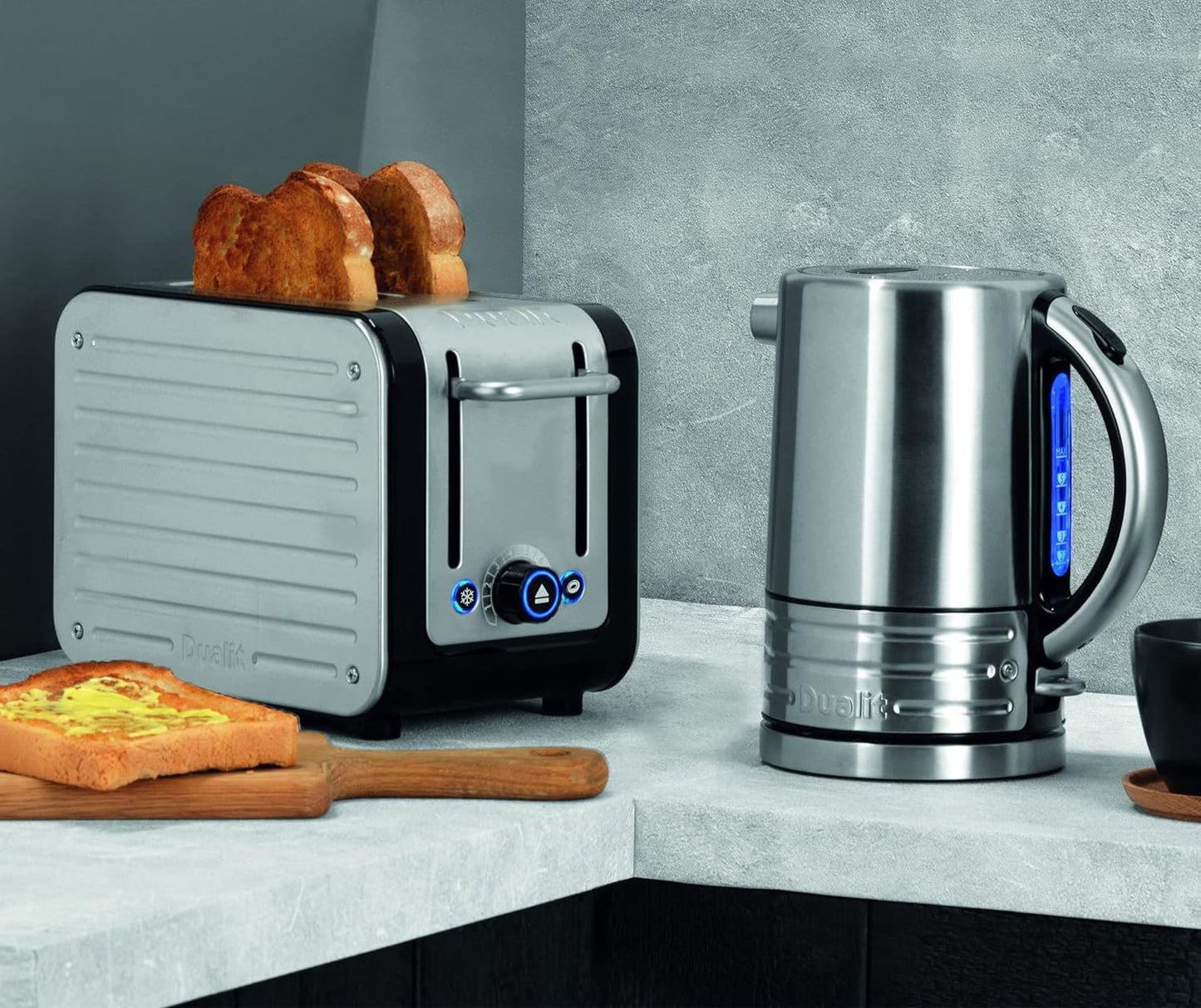 Dualit Architect Kettle & 2 Slice Toaster Matching Kitchen Set (Black Trim)