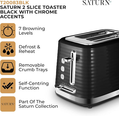 Tower Saturn Kettle & 2 Slice Toaster Kitchen Set (Black)