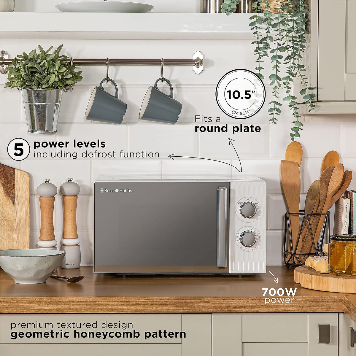 Russell Hobbs Honeycomb 17L 700W Manual Microwave RHMM715 (White)