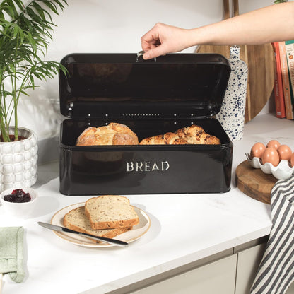 Salter Boston Kettle, 4 Slice Toaster, Bread Bin & Canisters Kitchen Set (Black)