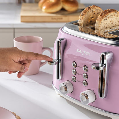 Salter Salter Retro Kettle, 4 Slice Toaster & Canisters Kitchen Set (Pink)