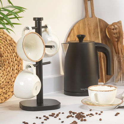 Salter Kuro Kettle, 4 Slice Toaster, Bread Bin, Canisters, Towel Pole & Mug Tree Set (Matte Black)