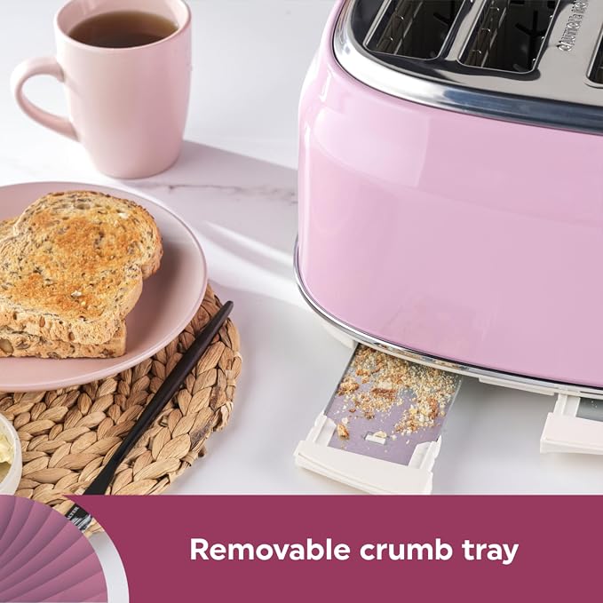 Salter Salter Retro Kettle, 4 Slice Toaster & Canisters Kitchen Set (Pink)