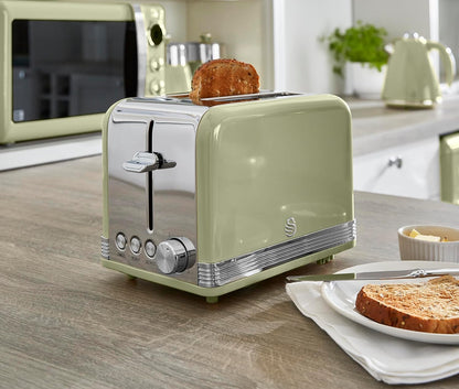 Swan Retro Green Kettle and 2 Slice Toaster Kitchen Set