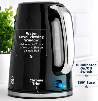 Swan Windsor Kettle, 2 Slice Toaster & Microwave Kitchen Set (Black)
