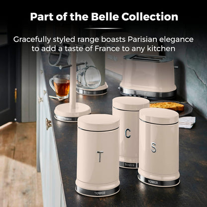 Tower Belle Kettle, Toaster, Bread Bin & Canisters Kitchen Set (Chantilly Cream)