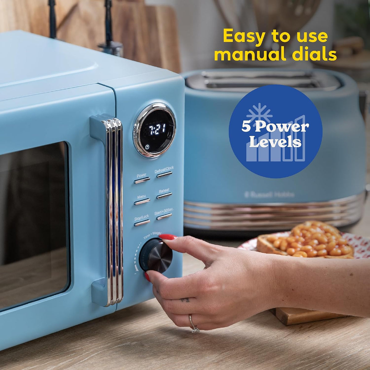 Russell Hobbs Hanley 20L 800W Digital Microwave RHMD838RB (Retro Blue)