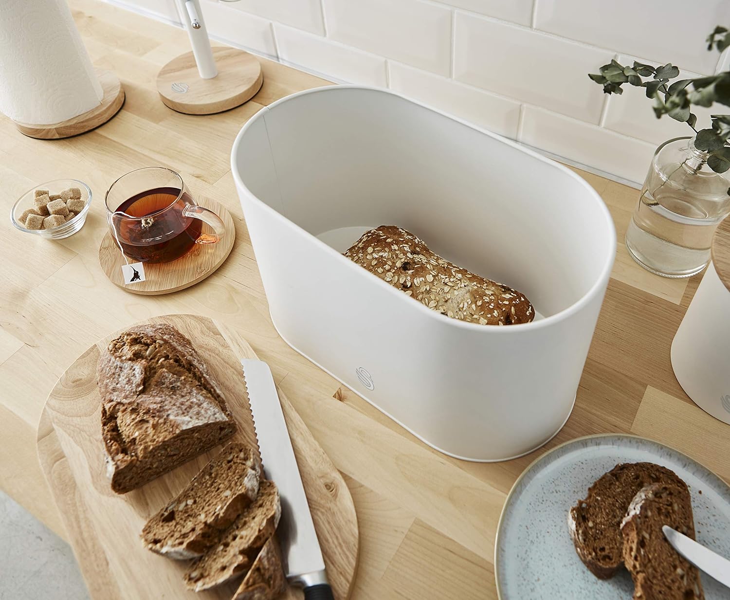 Swan Nordic Scandi White Bread Bin with Cutting Board Lid