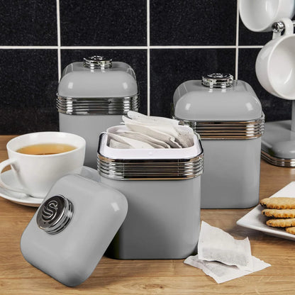 Swan Retro Grey Kitchen Set - Bread Bin, Canisters, Mug Tree, Towel Pole