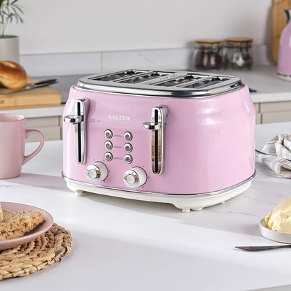 Salter Salter Retro Kettle, 4 Slice Toaster & Canisters Kitchen Set (Pink)