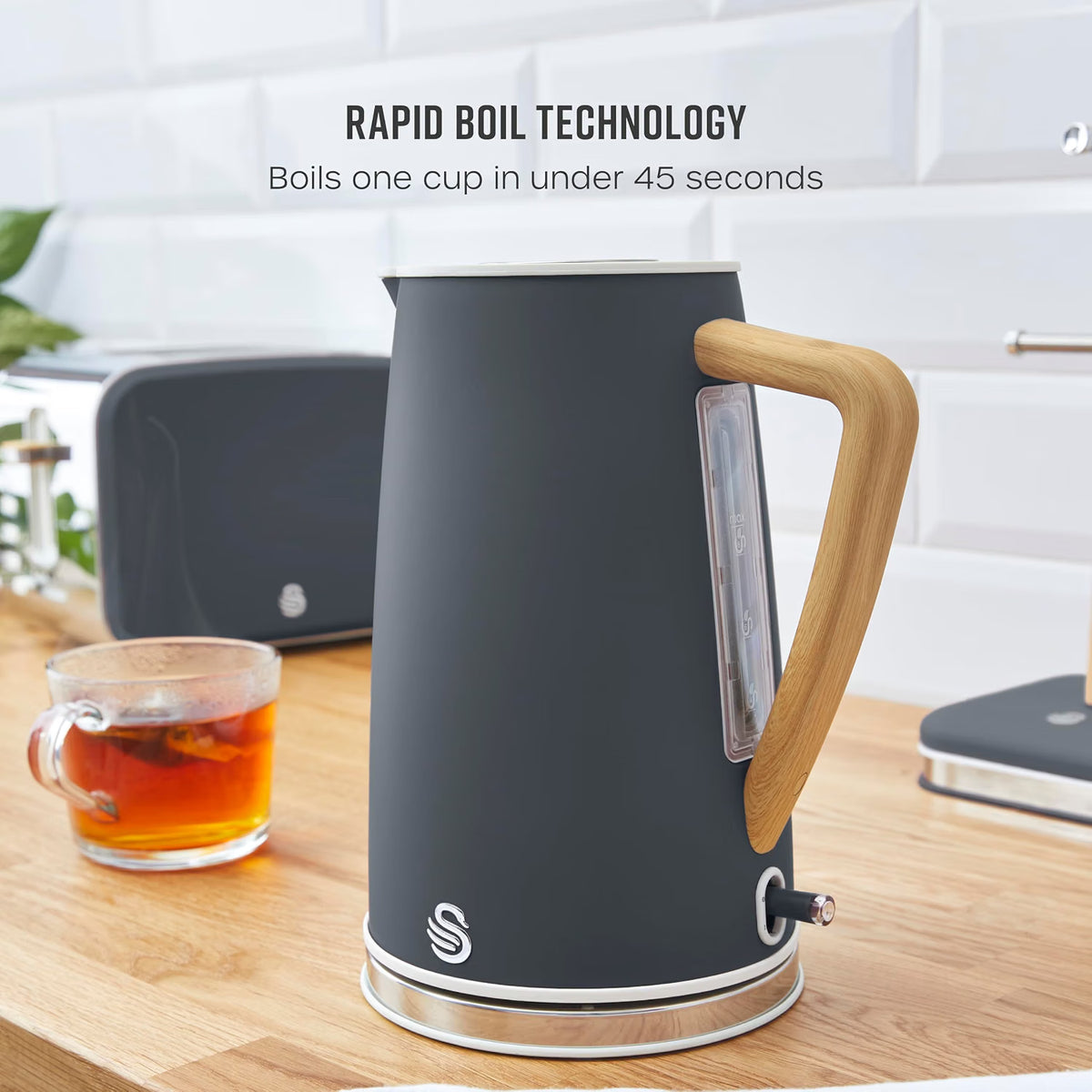 Swan Nordic Jug Kettle, 2 Slice Toaster & Microwave Kitchen Set (Grey)
