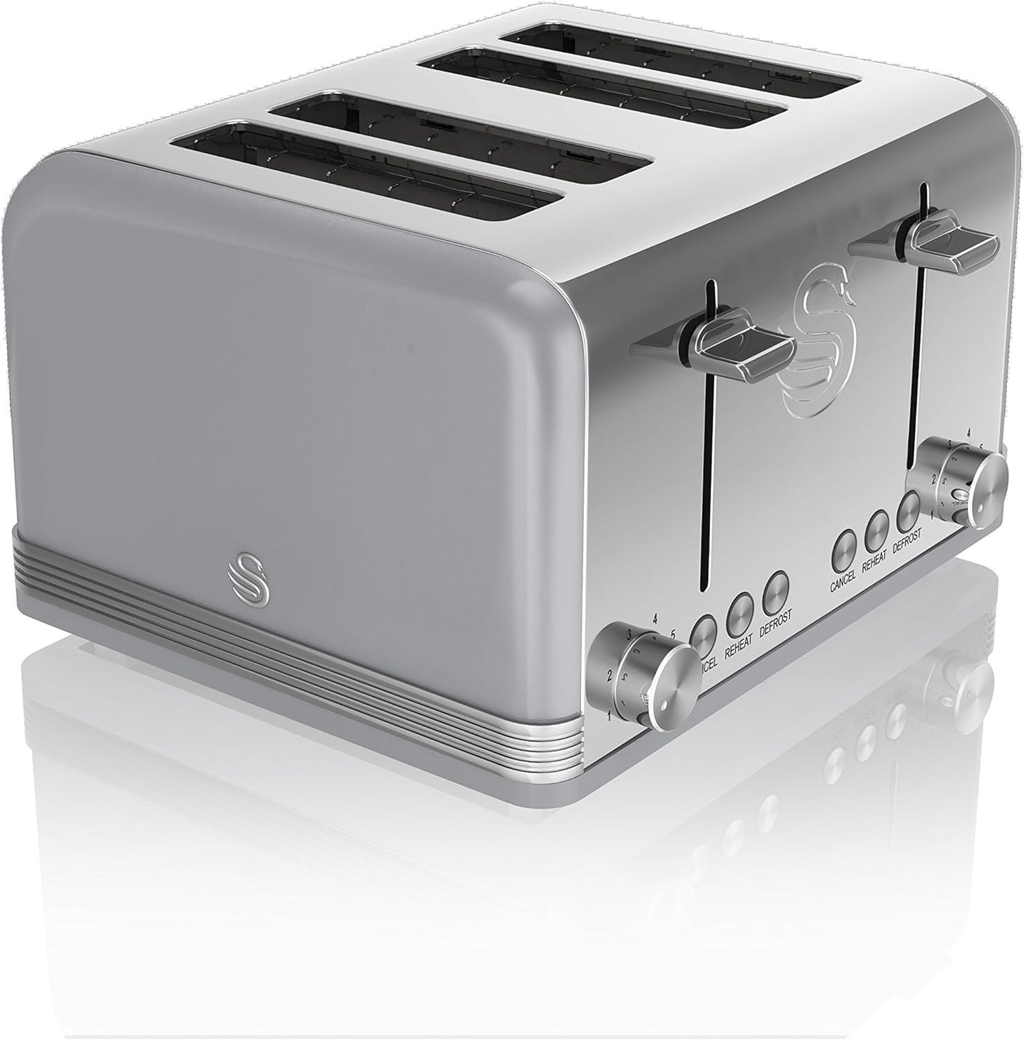 Swan Grey 4 Slice Toaster Wide Slots Stainless Steel Retro ST19020GRN