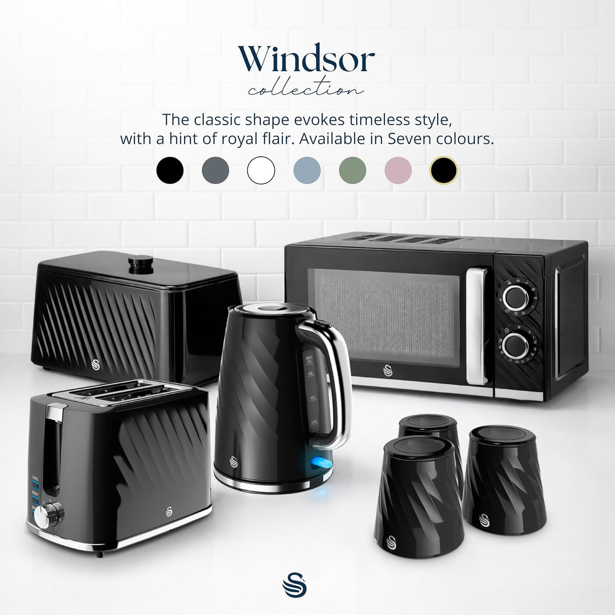 Swan Windsor Kettle, 2 Slice Toaster & Microwave Kitchen Set (Black)