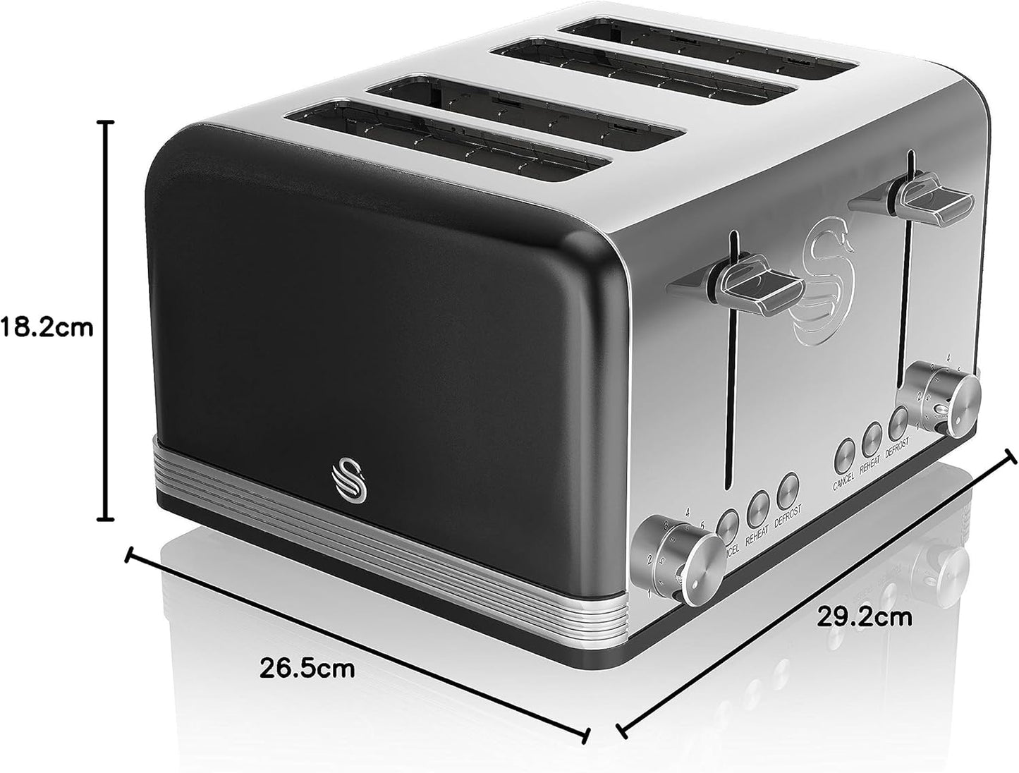 Swan Retro 4 Slice Toaster Stainless Steel ST19020BN (Black)