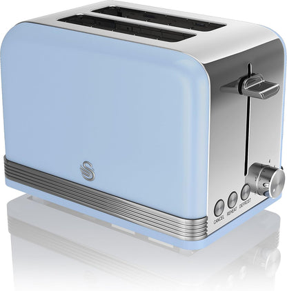 Swan Retro Kettle, 2 Slice Toaster, Bread Bin & Canisters Kitchen Set (Blue)