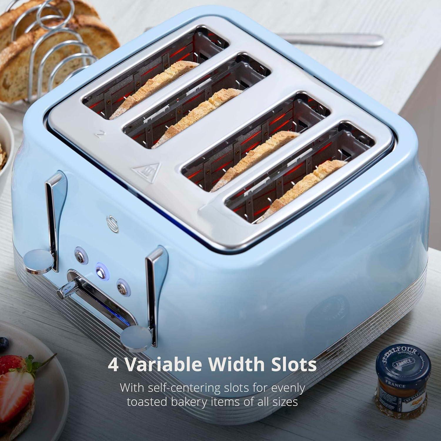 Swan Retro Jug Kettle, 4 Slice Toaster & Canisters Kitchen Set (Blue) - Vibe Home