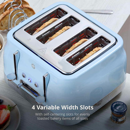 Swan Retro Jug Kettle, 4 Slice Toaster & Canisters Kitchen Set (Blue) - Vibe Home