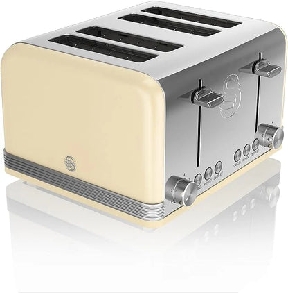 Swan Retro Kettle & 4 Slice Toaster Matching Kitchen Set (Cream)