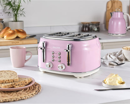 Salter Salter Retro Kettle, 4 Slice Toaster & Canisters Kitchen Set (Pink)