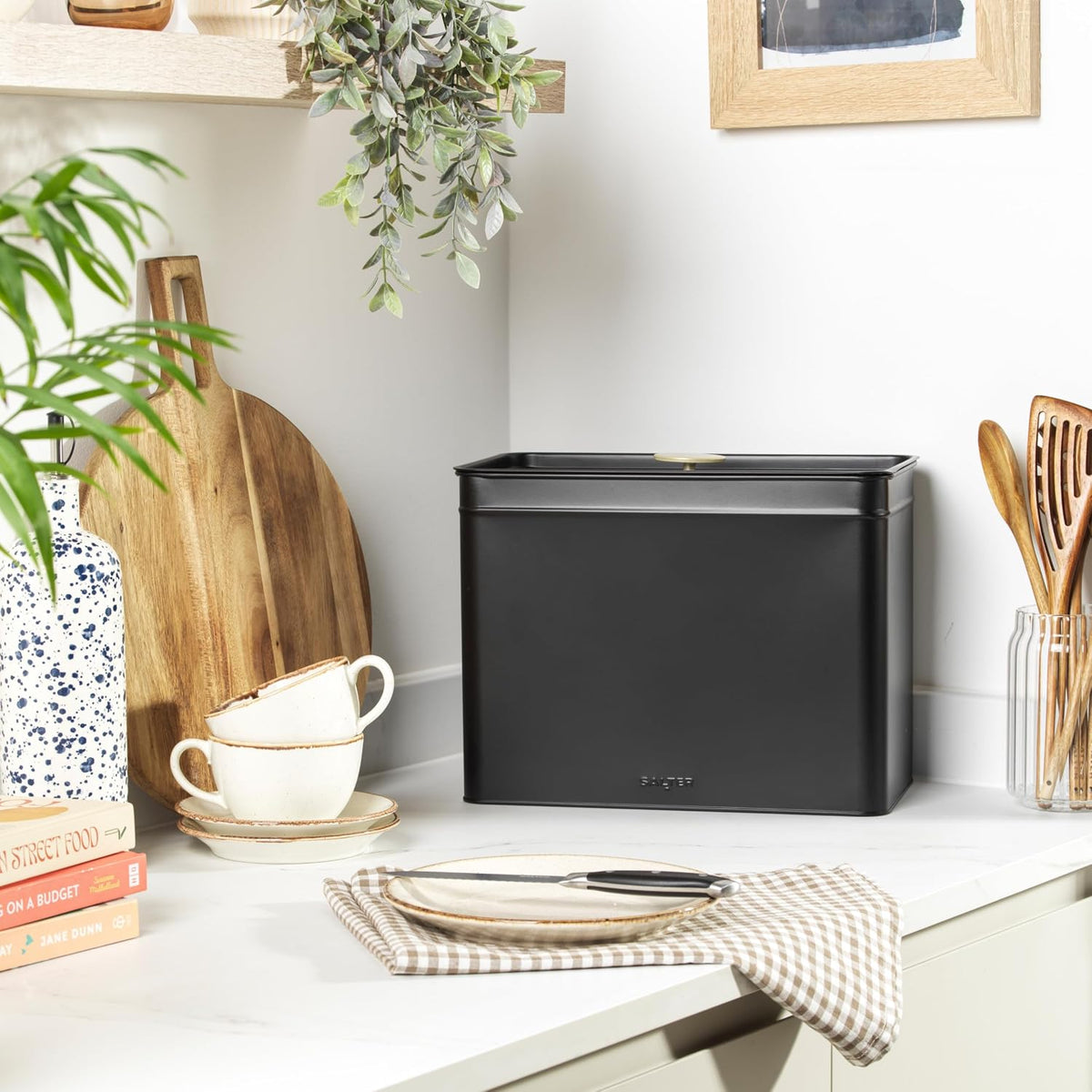 Salter Alchemy Kettle, 4 Slice Toaster, Bread Bin & Canisters Kitchen Set (Black/Gold)