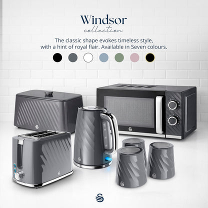 Swan Windsor Kettle, 2 Slice Toaster & Microwave Kitchen Set (Grey)