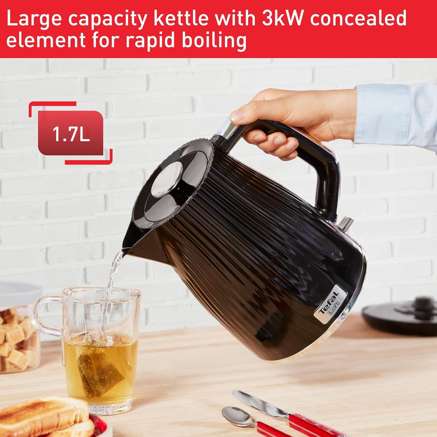 Tefal Loft 1.7L Kettle Fast Quiet Boil Narrow Spout Design KO250840 (Black)