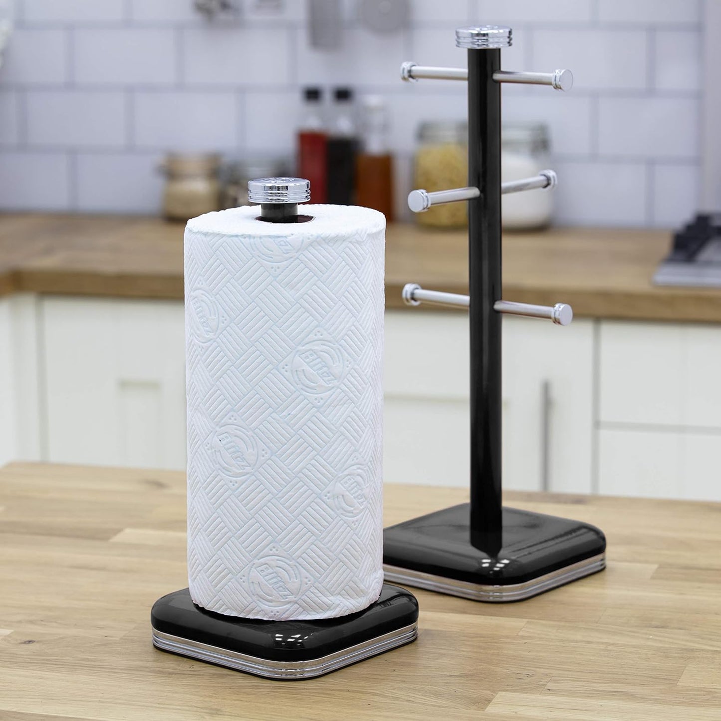 Swan Retro Kitchen Roll Holder Towel Pole SWKA1040BN (Black)