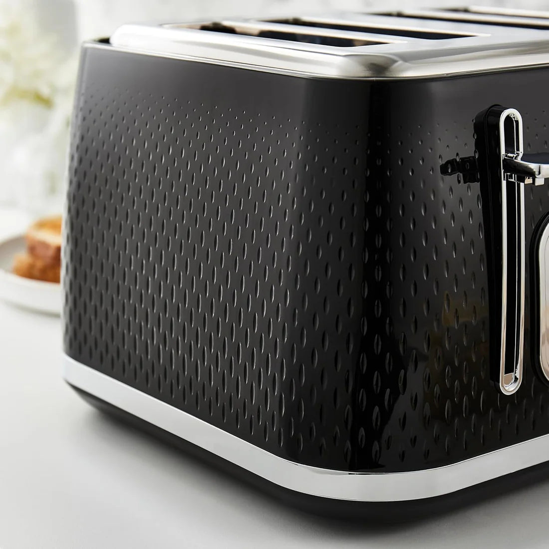 Swan Elegance Kettle, 4 Slice Toaster, Bread Bin & Canisters Kitchen Set (Black)