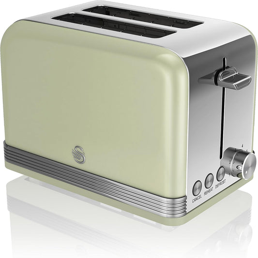 Swan Green 2 Slice Toaster Cord Storage Wide Slots Retro ST19010GN