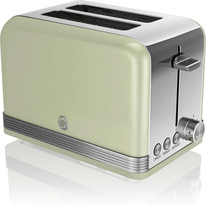 Swan Kettle, 2 Slice Toaster, Canisters, Towel Pole Kitchen Set - Green