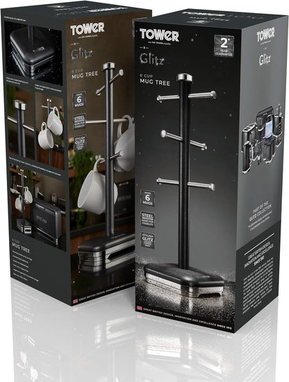 Tower Glitz Kitchen Roll Holder & Mug Tree T826017B (Black)