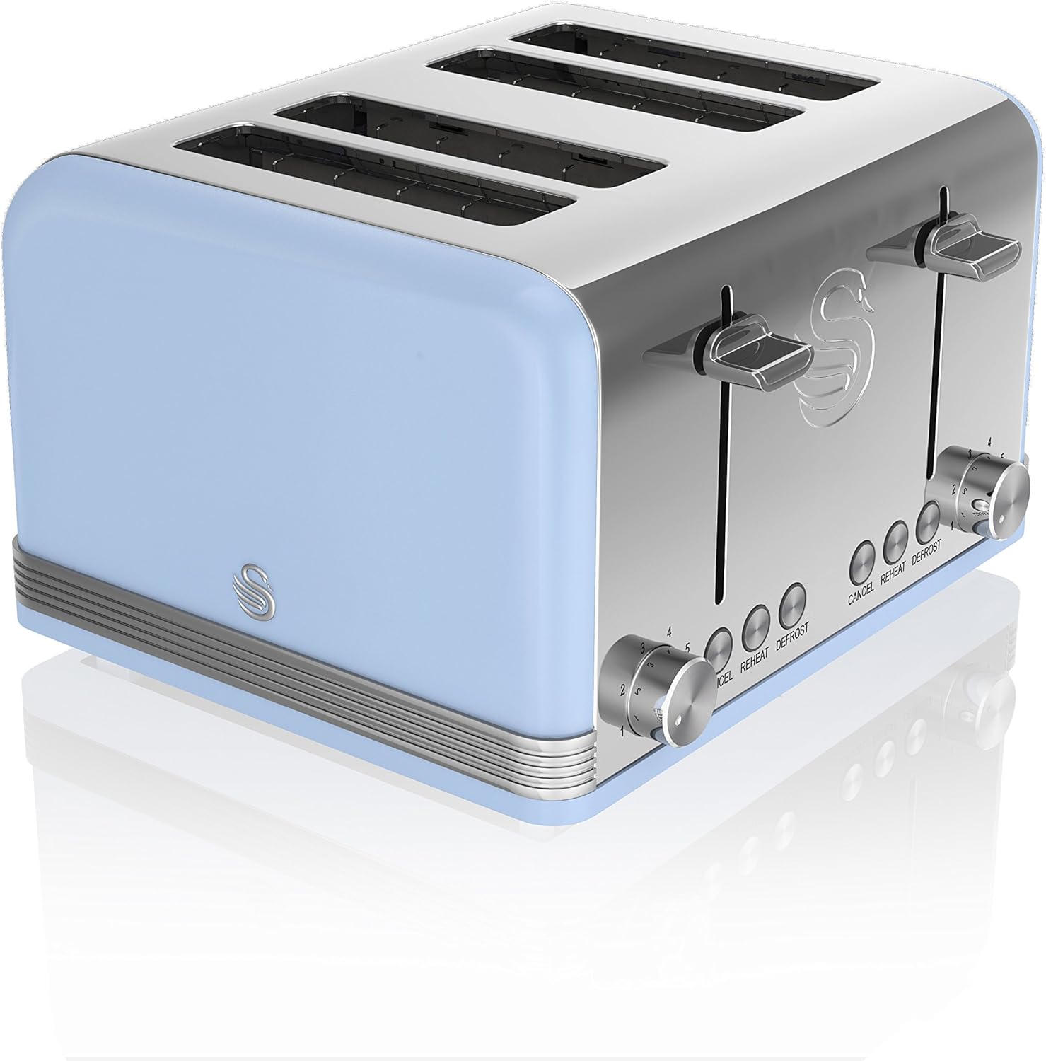 Swan Blue 4 Slice Toaster Wide Slots Retro Stainless Steel ST19020BLN