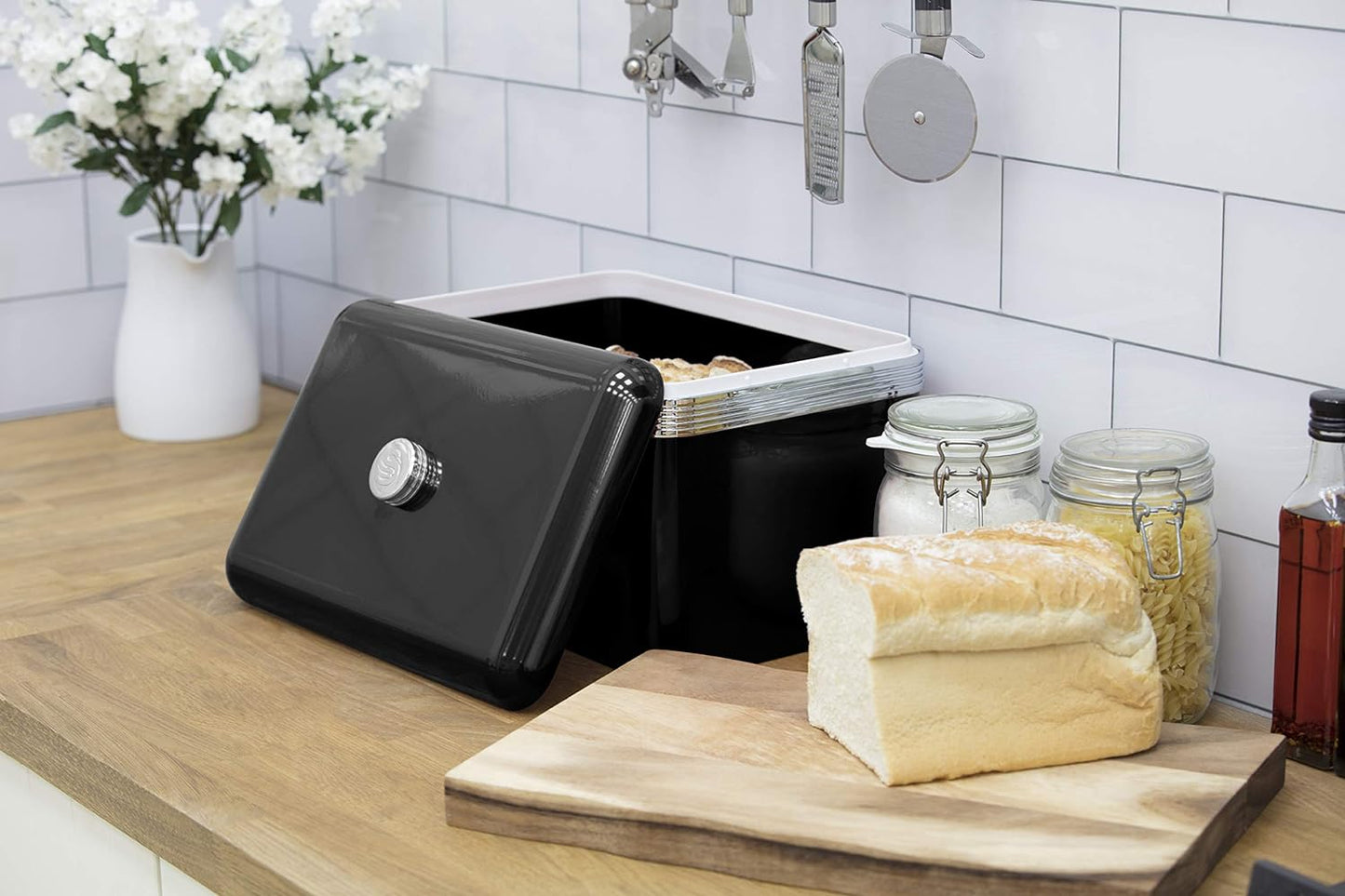 Swan Retro Bread Bin Kitchen Large SWKA1010BN (Black)