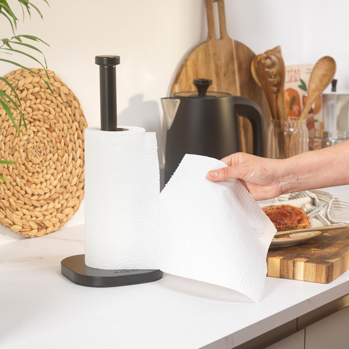 Salter Kuro Kettle, 4 Slice Toaster, Bread Bin, Canisters, Towel Pole & Mug Tree Set (Matte Black)