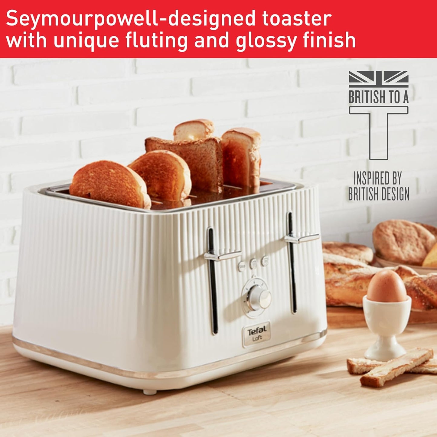 Tefal Loft Kettle & 4 Slice Toaster Matching Kitchen Set (White)