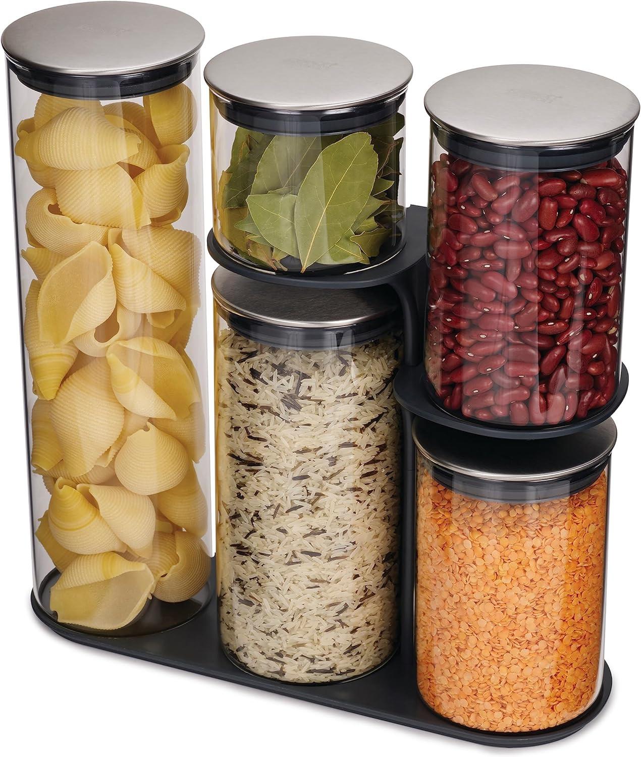 Joseph Joseph 5-piece Podium Airtight Kitchen Food Storage Set 95035 (Steel) - Vibe Home