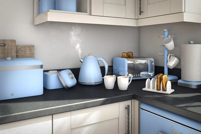 Swan Blue Kitchen Set - Kettle, 2 Slice Toaster, Bread Bin, Canisters, Towel Pole