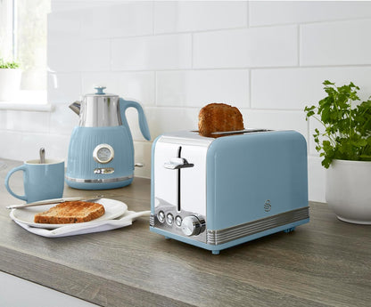 Swan Retro Blue Kitchen Set - Kettle, Toaster, Canisters, Bread Bin, Roll Holder