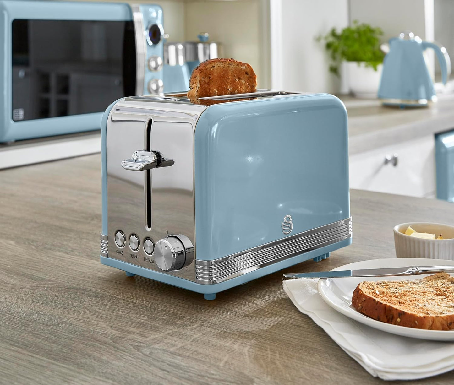 Swan Retro 2 Slice Toaster with 6 Browning Levels ST19010BLN (Blue)