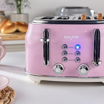 Salter Salter Retro Kettle, 4 Slice Toaster & Canisters Kitchen Set (Pink)